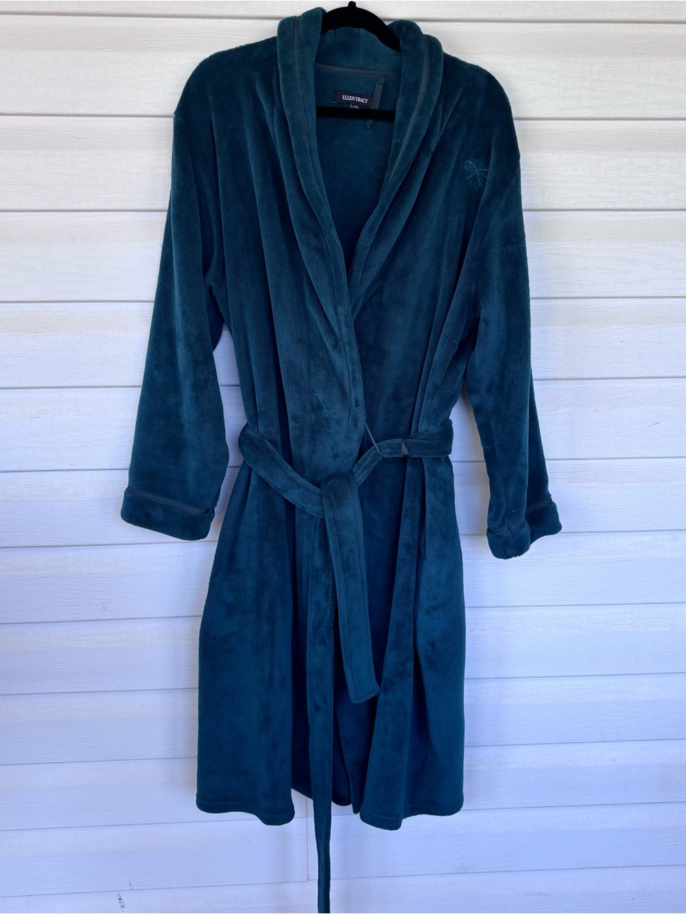 Ellen Tracy Teal Plush Cozy Fleece Robe Belted Shawl Collar Size L/XL